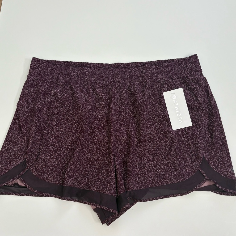 Athleta Printed Mesh Racer Run Shorts 4” Purple Static 2X New with Tags